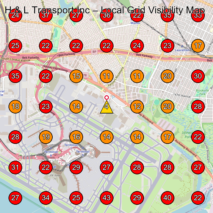 H & L Transport Inc GeoGrid visibility map for Logistics Service in Jamaica
